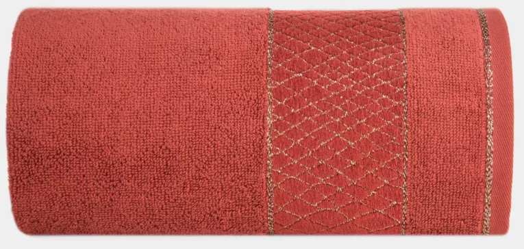 Ręcznik kąpielowy 70x140 cm bawełniany kolor ceglasty z geometrycznym motywem 500 g/m2 ROSA Eurofirany