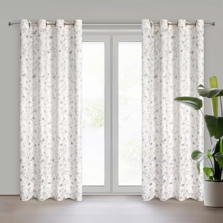 Zasłona kremowo, złocista zdobiona błyszczącym nadrukiem z welwetu 140x250 cm przelotka CARMELA Eurofirany