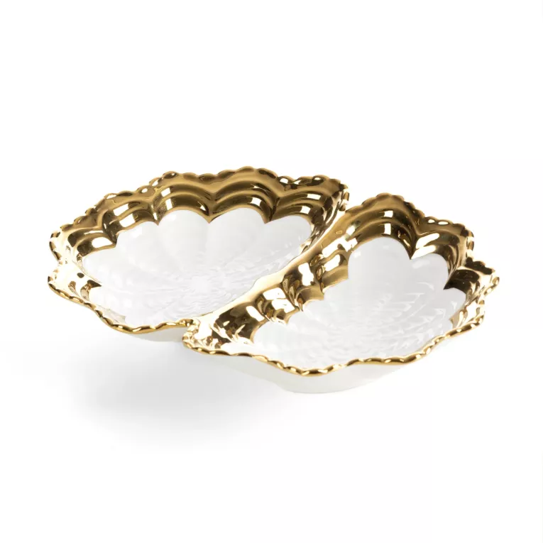 Misa dekoracyjna biało, złota z dekoracyjnym tłoczeniem 20x15x4 cm ESTER Eurofirany
