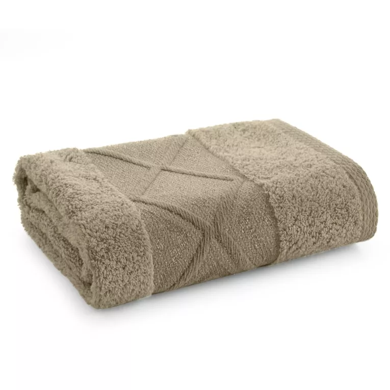 Ręcznik kąpielowy 50x90 cm bawełniany kolor beżowy z ozdobną geometryczną bordiurą AZARI Eurofirany