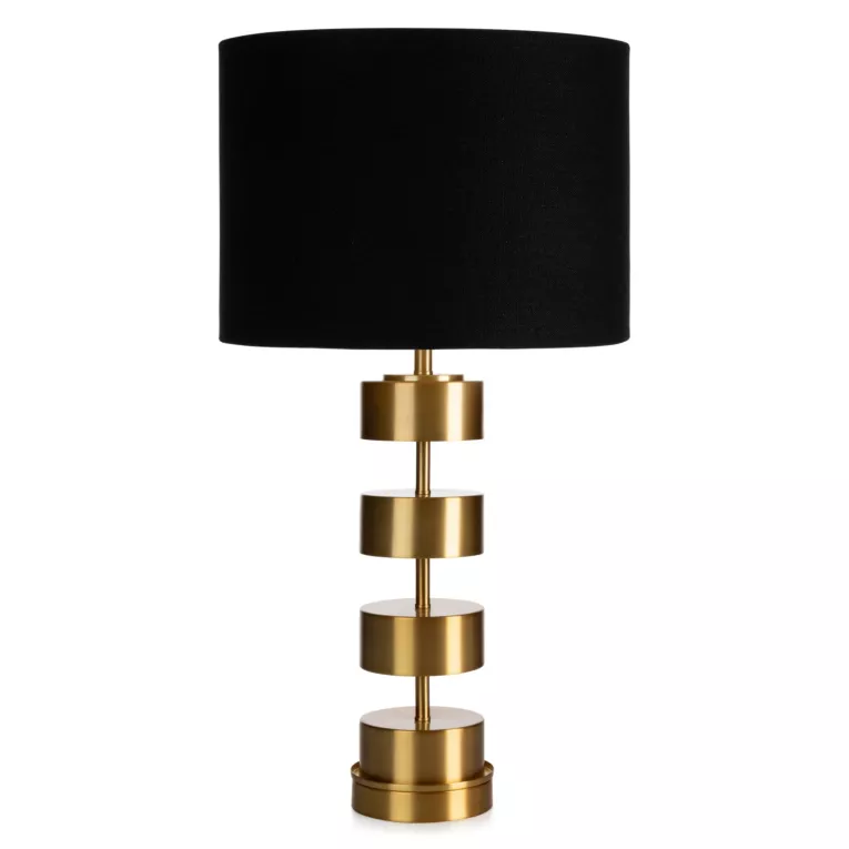 Lampa stołowa do salonu czarno, złota ANGEL o designerskim kształcie z matowym abażurem Eurofirany