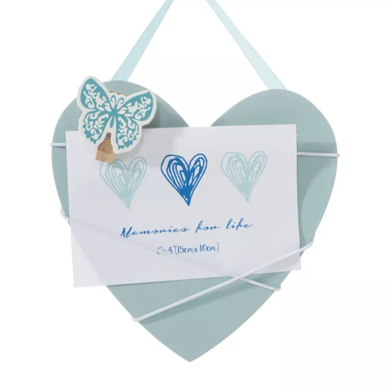 JULIET BŁĘKITNA WISZĄCA RAMKA NA ZDJĘCIE W KSZTAŁCIE SERCA NA ŚCIANĘ 19x18 cm EUROFIRANY