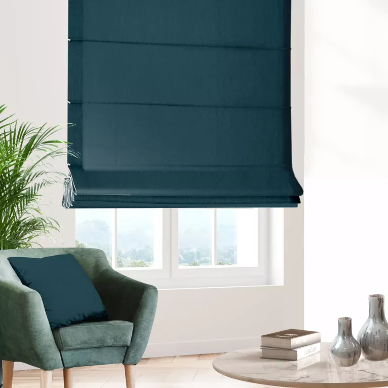 Roleta rzymska turkusowa z miękkiej tkaniny z efektem melanżu