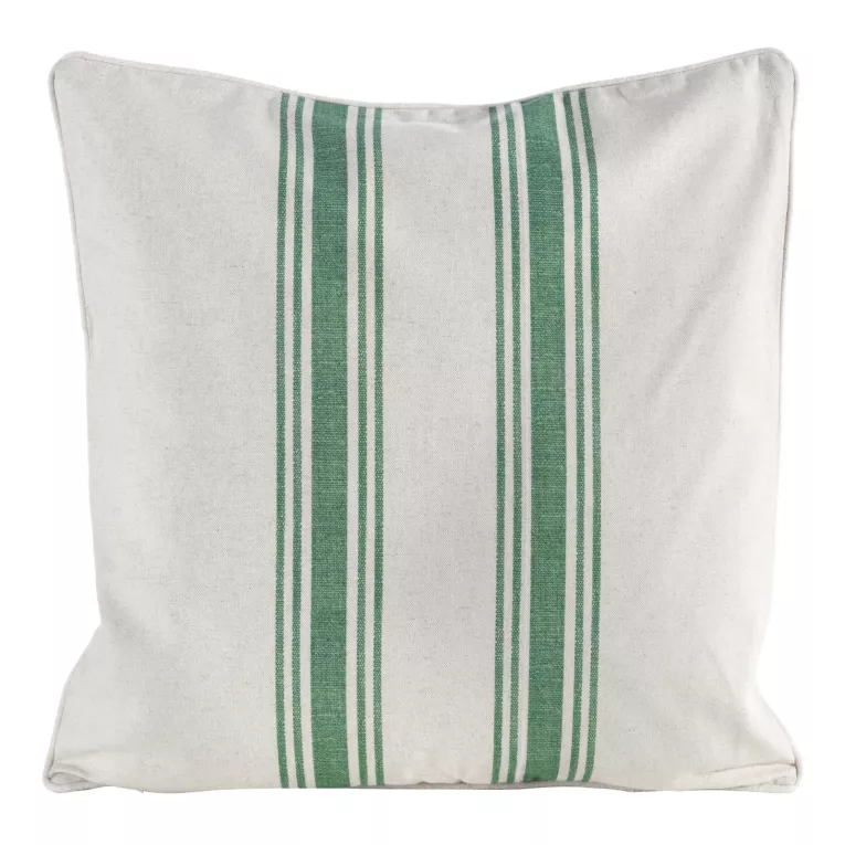 Poszewka na poduszkę 50x50 cm bawełniana z dodatkiem lnu zdobiona subtelnym nadrukiem pasów kremowo, zielona LEN Eurofirany