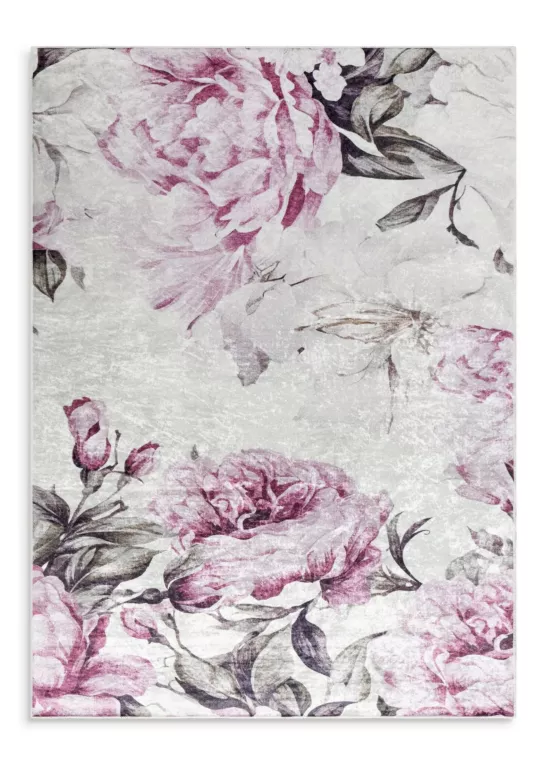 Dywan 160x220 cm różowo, kremowy z motywem kwiatu peonii LOTUS 2 Eurofirany