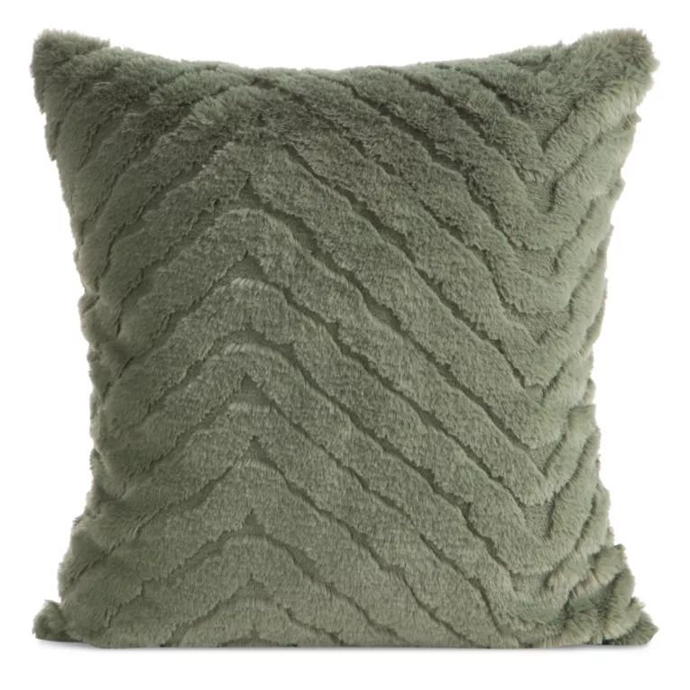 Poszewka na poduszkę 45x45 cm oliwkowa futrzana z wytłaczanym wzorem KATE Eurofirany