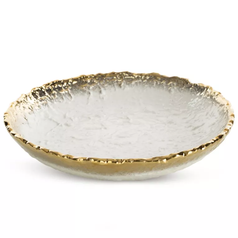 Patera dekoracyjna SERIN z wypukłym wzorem i biało złotej kolorystyce Eurofirany