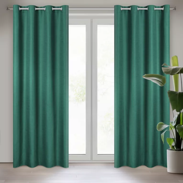 Style zielona zasłona o splocie lnianym w stylu eko na przelotkach 140x250 cm Eurofirany