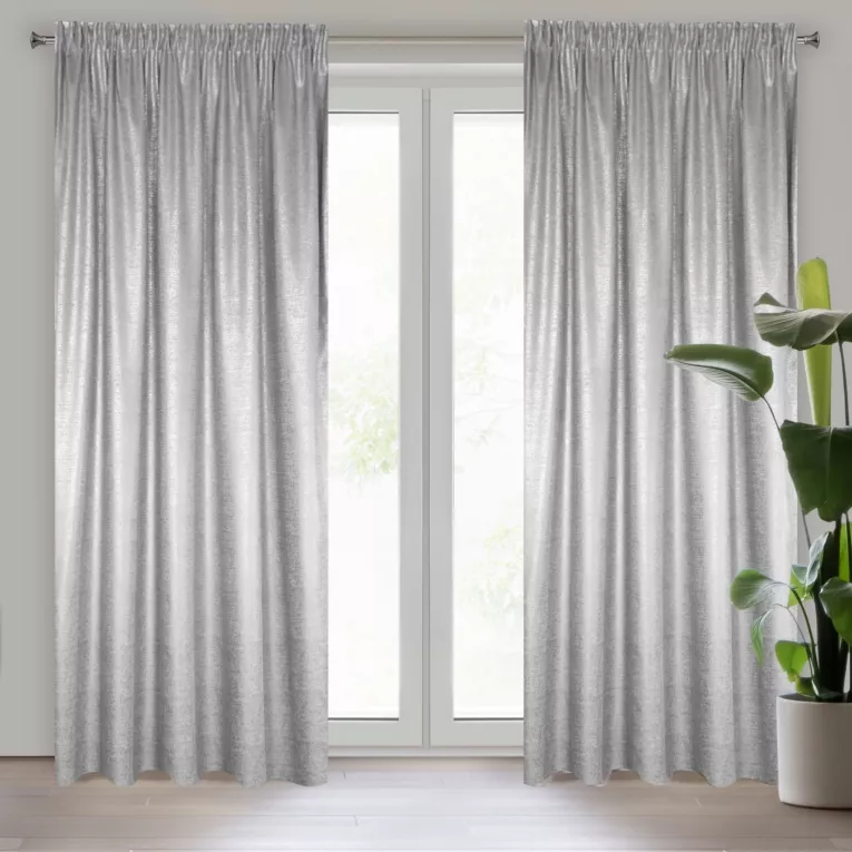 Zasłona szaro, srebrna z miedzianym nadrukiem z tkaniny welwetowej 140x270 cm taśma AMBI Eurofirany