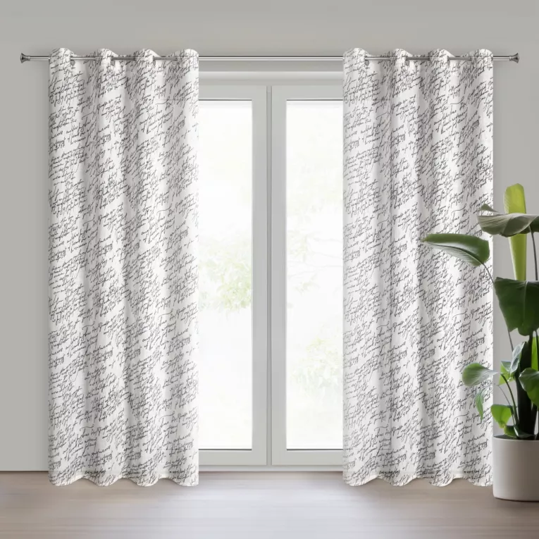 Zasłona naturalna, czarna z tkaniny z dodatkiem lnu zdobiona nadrukiem 140x250 cm przelotka - EDITH Eurofirany