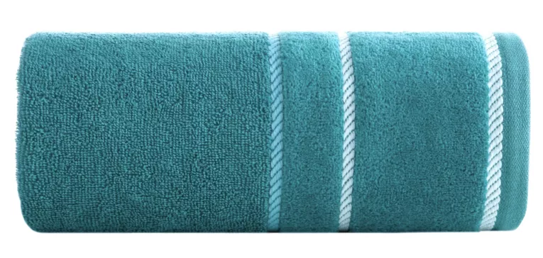 Ręcznik kąpielowy 70x140 cm bawełniany kolor ciemnoturkusowy z welwetową bordiurą i kontrastującymi paseczkami 500 g/m2 NEL Eurofirany