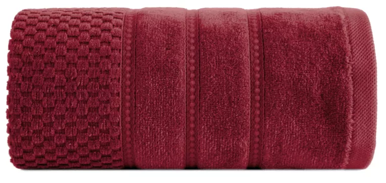 Ręcznik kąpielowy 50x90 cm bawełniany kolor czerwony z ozdobną bordiurą w paseczki 500 g/m2 ADORE Eurofirany