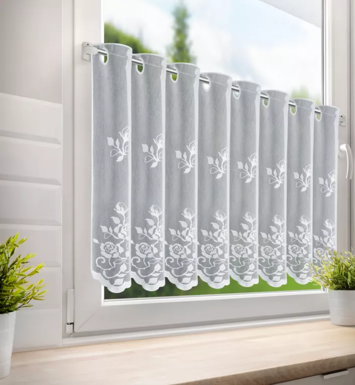 Tkanina firanowa zazdrostka zdobiona haftem roślinnym Eurofirany