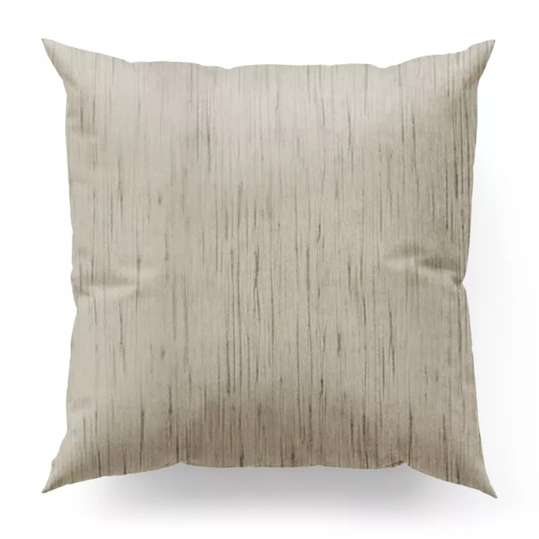 Poszewka szyta jasnobeżowa z tkaniny welwetowej w pionowe prążki, wykończona obciążnikiem