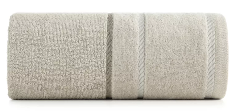 Ręcznik do rąk 30x50 cm bawełniany kolor beżowy z welwetową bordiurą i kontrastującymi paseczkami 500 g/m2 NEL Eurofirany