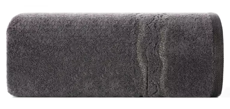 Ręcznik do rąk 30x50 cm bawełniany kolor stalowy zdobiony bordiurą z błyszczącym wzorem 500 g/m2 KARIN Eurofirany
