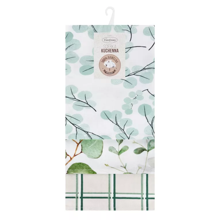 Komplet ściereczek kuchennych  3szt 50x75 cm bawełniany kolor naturalny,zielony  200 g/m2 CLOVER Eurofirany