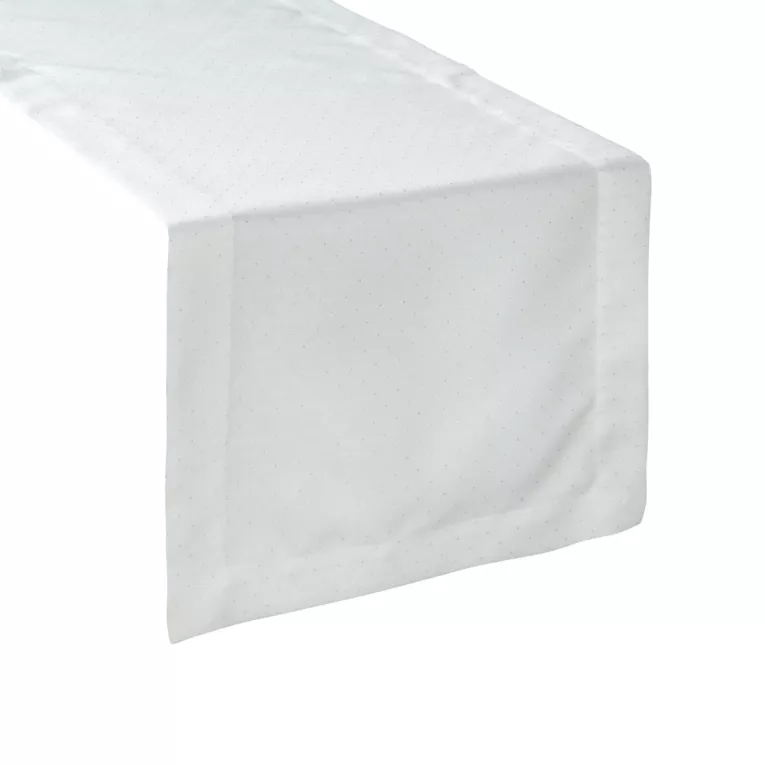 Bieżnik na stół biały 40x140 cm ELLEN zdobiony drobnymi srebrnymi kropkami i elegancką listwą
