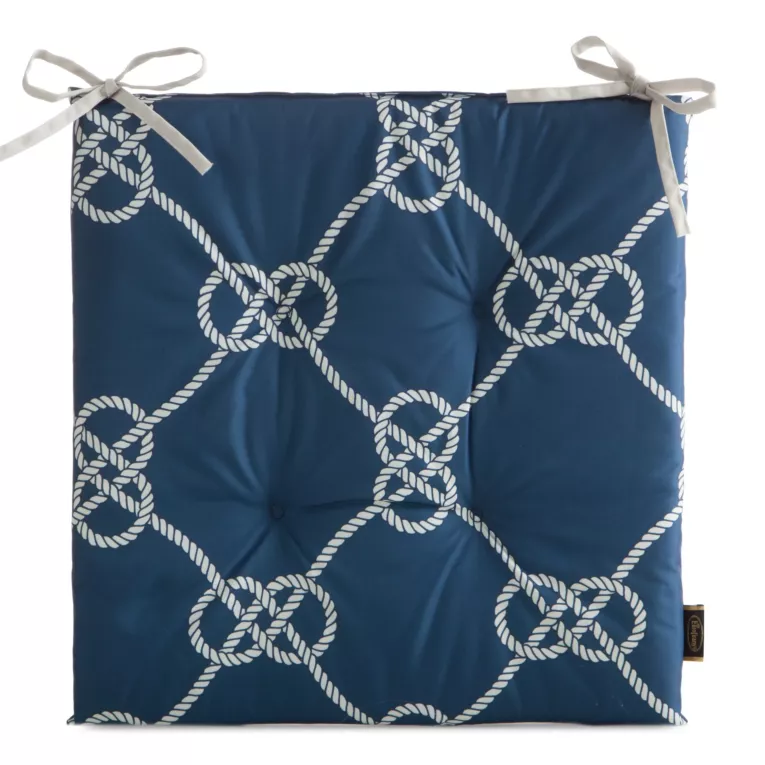 Poduszka na krzesło 43 x 43 x 4 cm wodoodporna granatowo, biała w stylu marynistycznym GARDEN Eurofirany