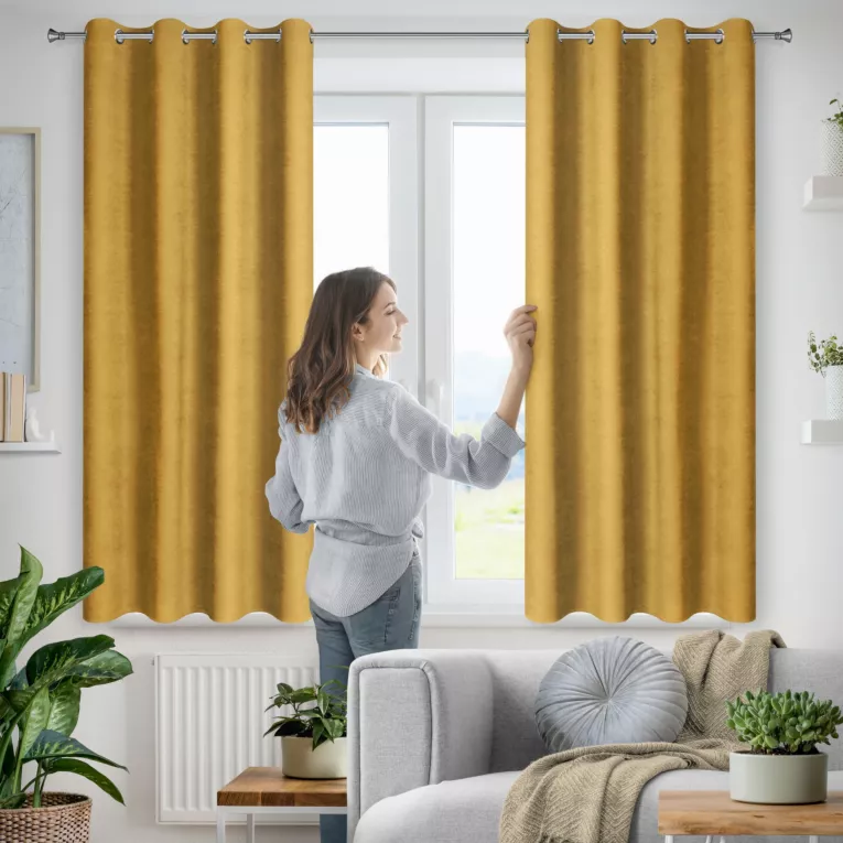 Zasłona musztardowa z tkaniny welurowej 140x140 cm przelotka - Dora Eurofirany