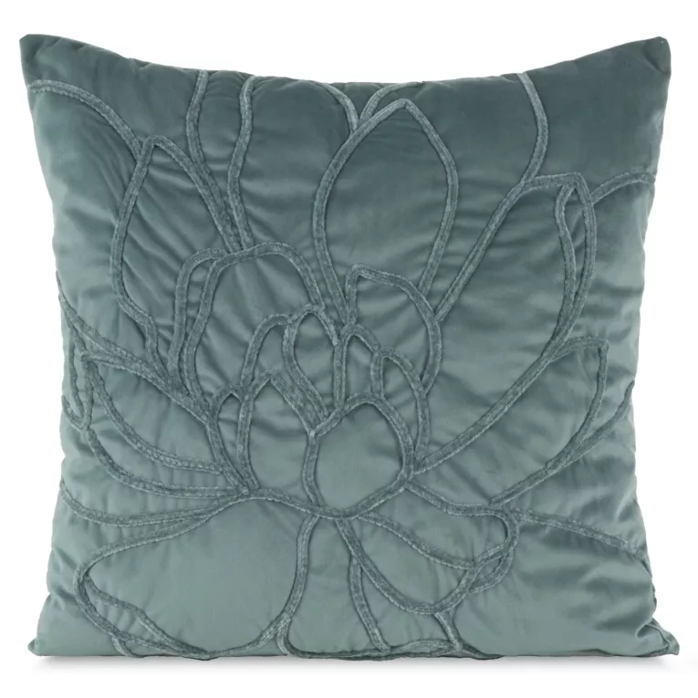 Poszewka na poduszkę 45x45 cm welwetowa zdobiona naszywanym wzorem zielona SANDI Eurofirany