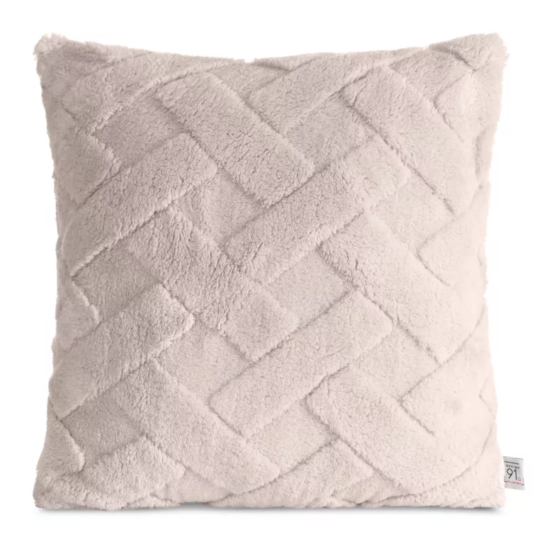 Poszewka na poduszkę 45x45 cm z miękkiego pluszu zdobiona wypukłym wzorem beżowa CARO DESIGN 92 Eurofirany