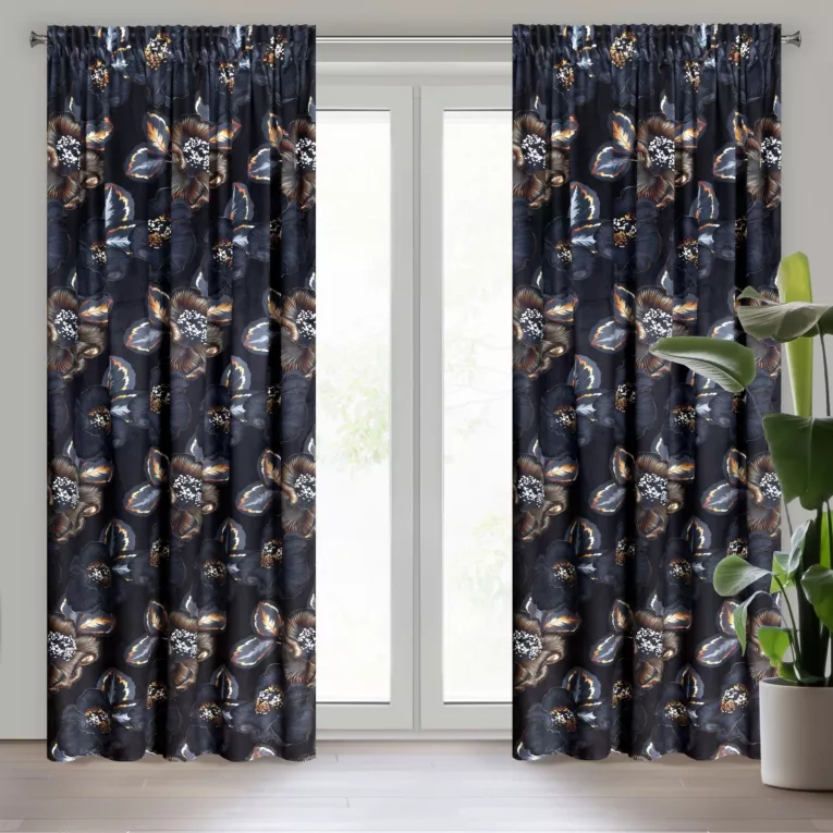 Zasłona czarno, popielata z tkaniny welwetowej 140x270 cm taśma PEONIA 2 Limited Collection Eurofirany