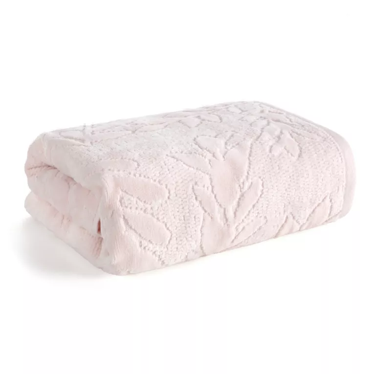 Ręcznik do rąk 30x50 cm bawełniany kolor różowy z wytłaczanym wzorem roślinnym 475 g/m2 FLORIA Eurofirany