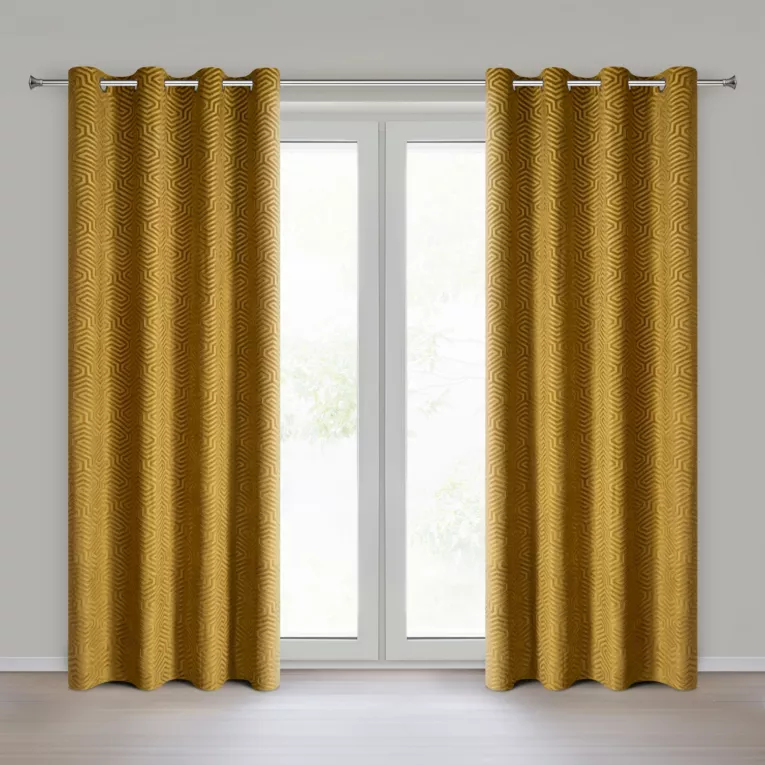 Zasłona złota we wzór geometryczny z tkaniny welwetowej 140x250 przelotka INGA Pierre Cardin Eurofirany