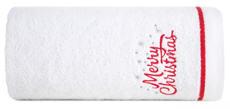 Ręcznik kąpielowy świąteczny 70x140 cm bawełniany kolor biały,czerwony zdobiona świątecznym haftem 450 g/m2 GERDA Eurofirany