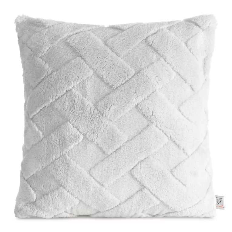 Poszewka na poduszkę 45x45 cm z miękkiego pluszu zdobiona wypukłym wzorem srebrna CARO DESIGN 93 Eurofirany