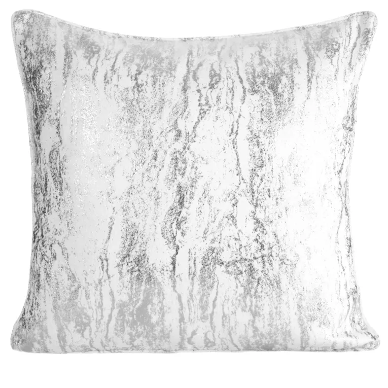 Poszewka na poduszkę 45x45 cm z przecieranym błyszczącym nadrukiem biało, srebrna ELISE Eurofirany