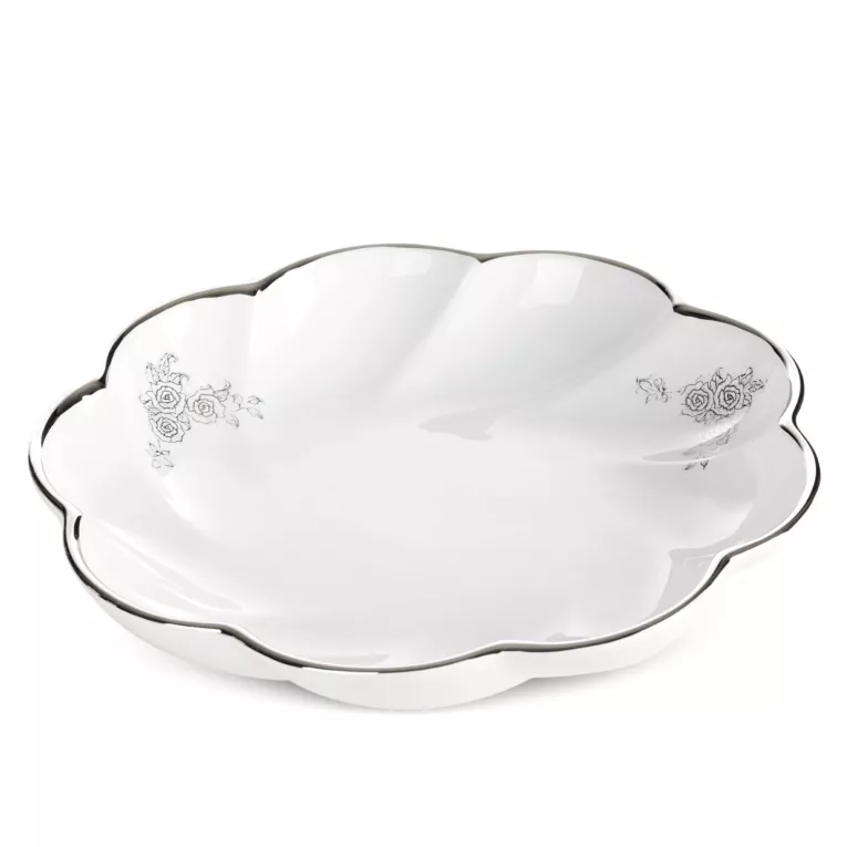Patera dekoracyjna biało, srebrna  o falowanej formie 30x6 cm ELSA Eurofirany