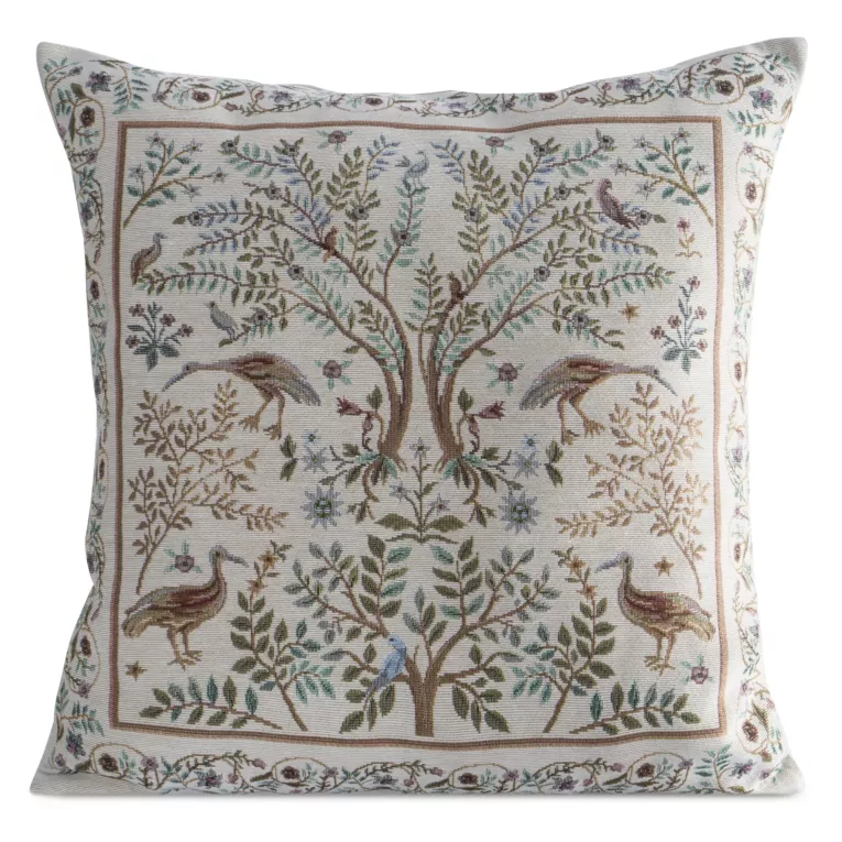 Poszewka na poduszkę 45x45 cm bawełniana, gobelinowa z wzorem inspirowanym projektami Williama Morrisa naturalno, jasnobrązowa GOB Eurofirany