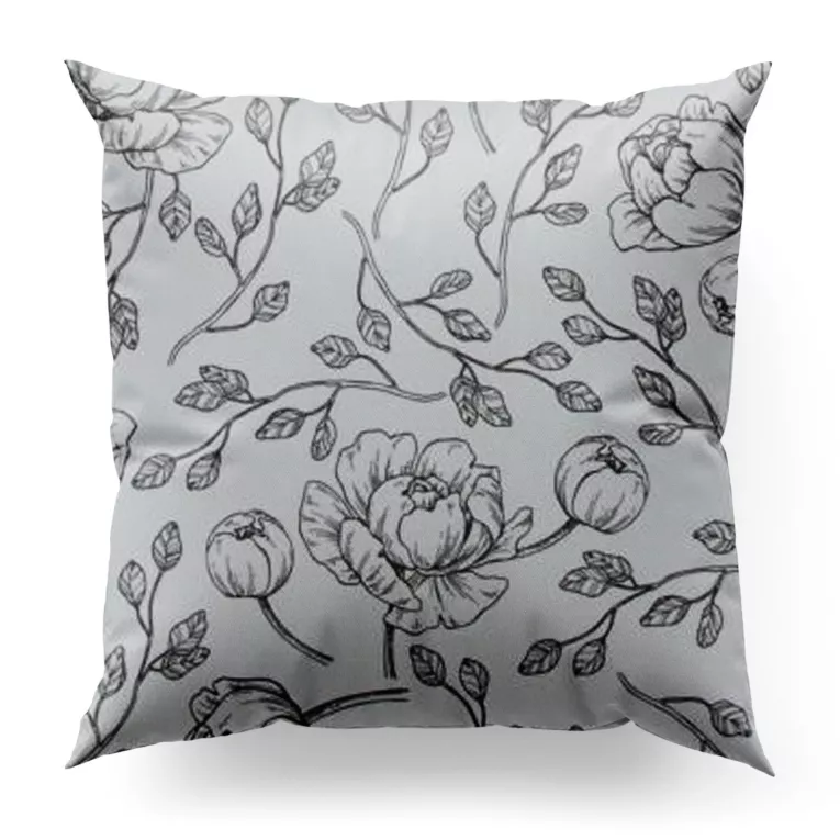 Poszewka szyta biało czarna z miękkiej tkaniny z nadrukiem w kwiaty