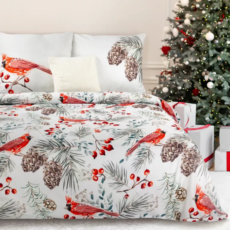 Pościel świąteczna 140x200 cm z mikrowłókna kolor biały, czerwony WILLOW Eurofirany