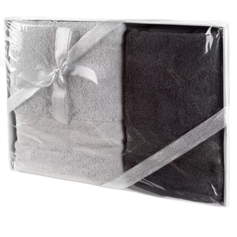 Zestaw ręczników bawełnianych 2 szt kolor srebrny, stalowy 450 g/m2 GLOW Eurofirany