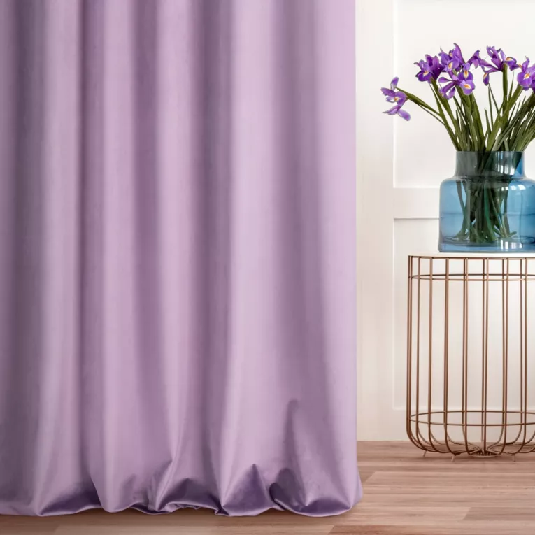 Zasłona szyta na taśmie fala ENYA liliowa z miękkiej półmatowej tkaniny welwetowej