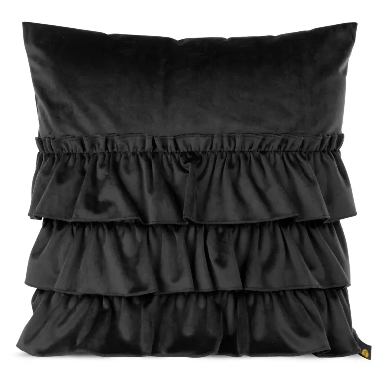 Poszewka na poduszkę 45x45 cm welwetowa z trzema falbanami czarna CHARLOTTE Eurofirany