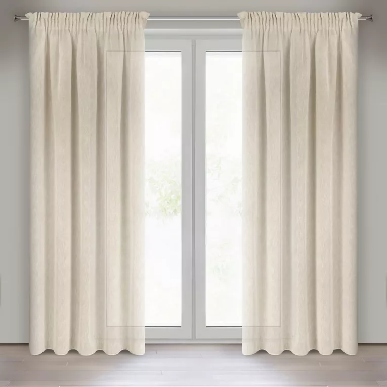 Zasłona w stylu eko beżowa z efektem deszczyku 140x270 cm taśma - ANGELICA   Eurofirany