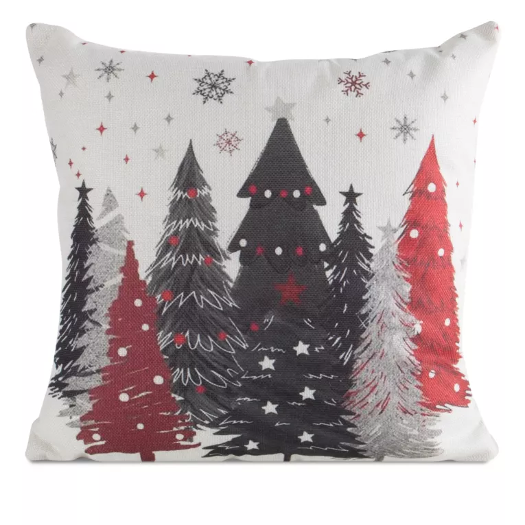 Poszewka na poduszkę świąteczna 45x45 cm o naturalnym splocie zdobiona uroczymi drzewkami Eurofirany