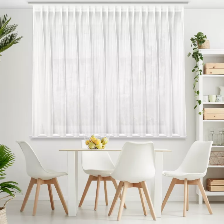 Simone biała firana z woalu na taśmie typu fleks 300x170 cm Eurofirany