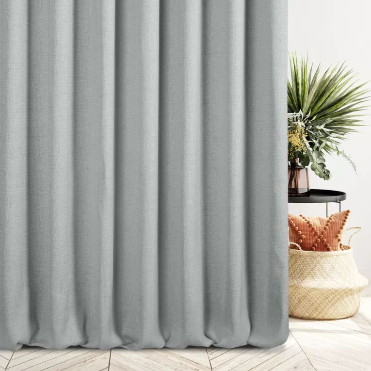 Zasłona szyta na taśmie fala popielata z tkaniny o naturalnym splocie z efektem melanżu