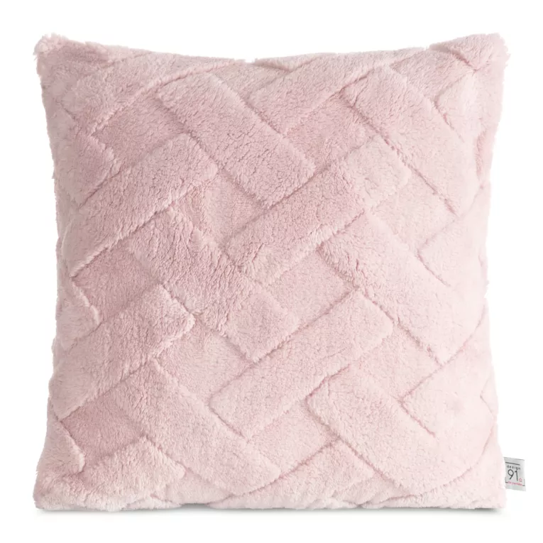 Poszewka na poduszkę 45x45 cm z miękkiego pluszu zdobiona wypukłym wzorem pudrowo różowa CARO DESIGN 98 Eurofirany