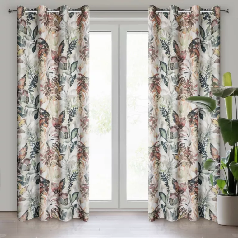 Zasłona biało, stalowa w liście 140x250 cm przelotka ADELINE Eurofirany