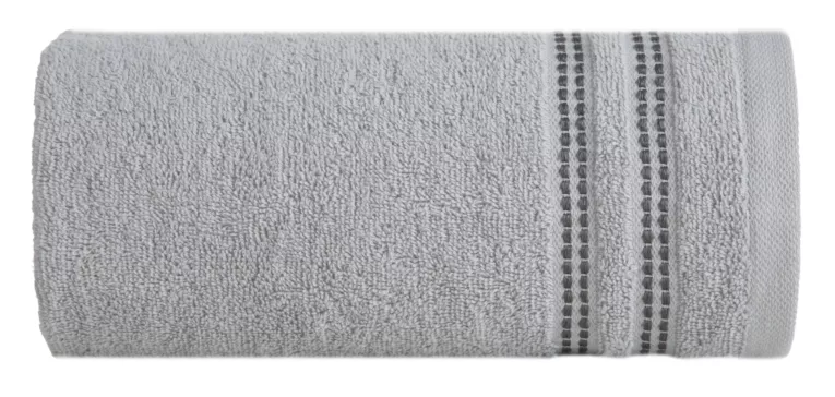Ręcznik kąpielowy 50x90 cm bawełniany kolor srebrny z subtelną bordiurą w paseczki 500 g/m2ALLY Eurofirany