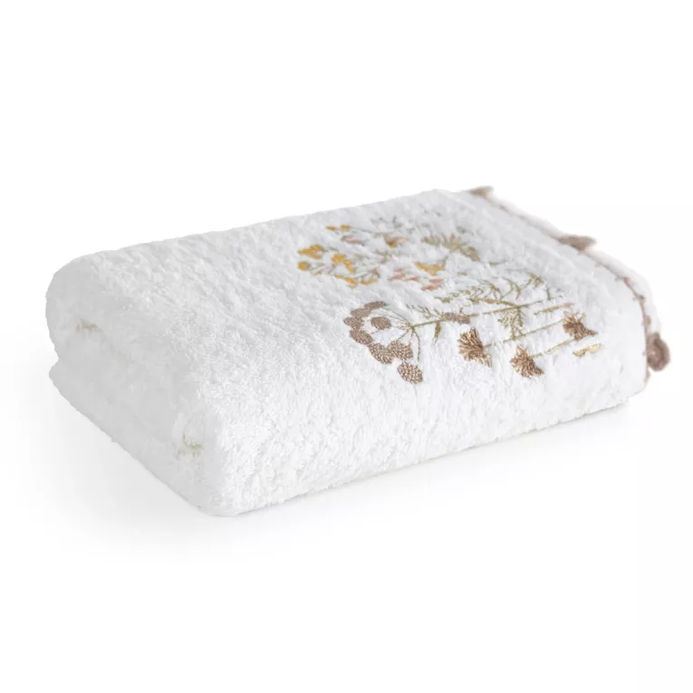 Ręcznik kąpielowy 50x90 cm bawełniany kolor biały z ozdobnym roślinnym haftem 480 g/m2 MELI Eurofirany