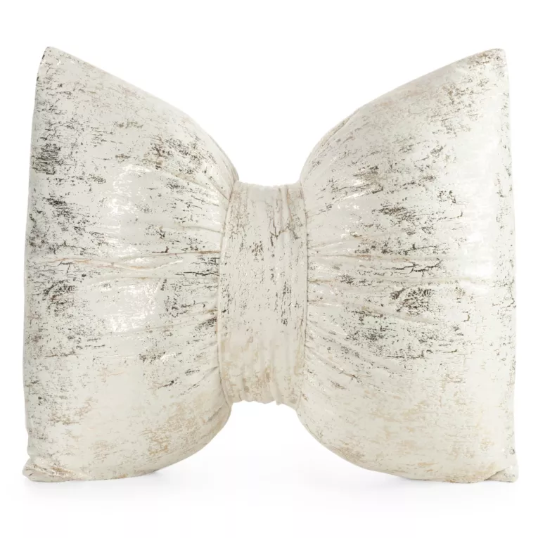 Poduszka 45x55 cm welwetowa kolor kremowy w kształcie kokardy z przecieranym lśniącym nadrukiem KODARDA 1 Eurofirany