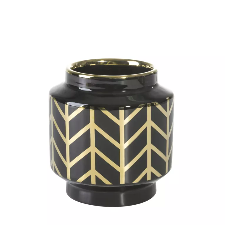 Wazon dekoracyjny EMERA czarny ze złotym wzorem geometrycznym Eurofirany