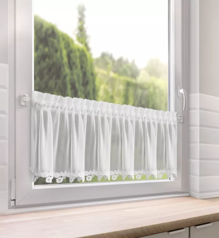 Zazdrostka biała z szyfonu zdobiona haftowaną aplikacją 30x150 cm taśma - LILI Eurofirany